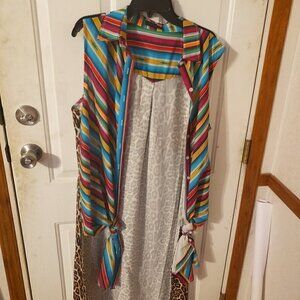 Sleeveless Multicolor Striped Tie-Front Vest